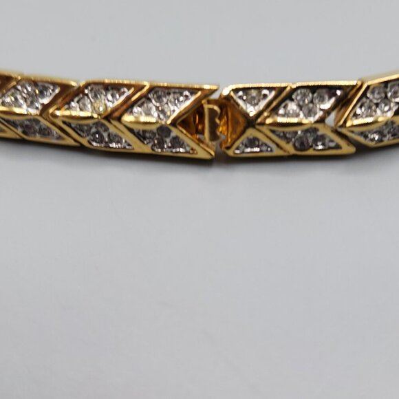 Gold Tone Chevron Tennis Bracelet 8" Clear Stone - Picture 6 of 9